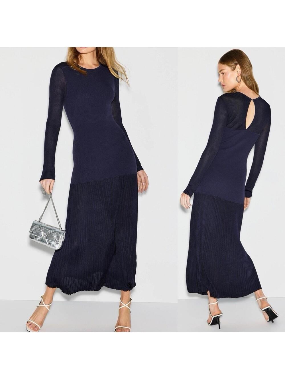 Derek Lam 10 Crosby x RTR Knit Midi Dress w/ Pleated Drop Waist Skirt & Sheer -M